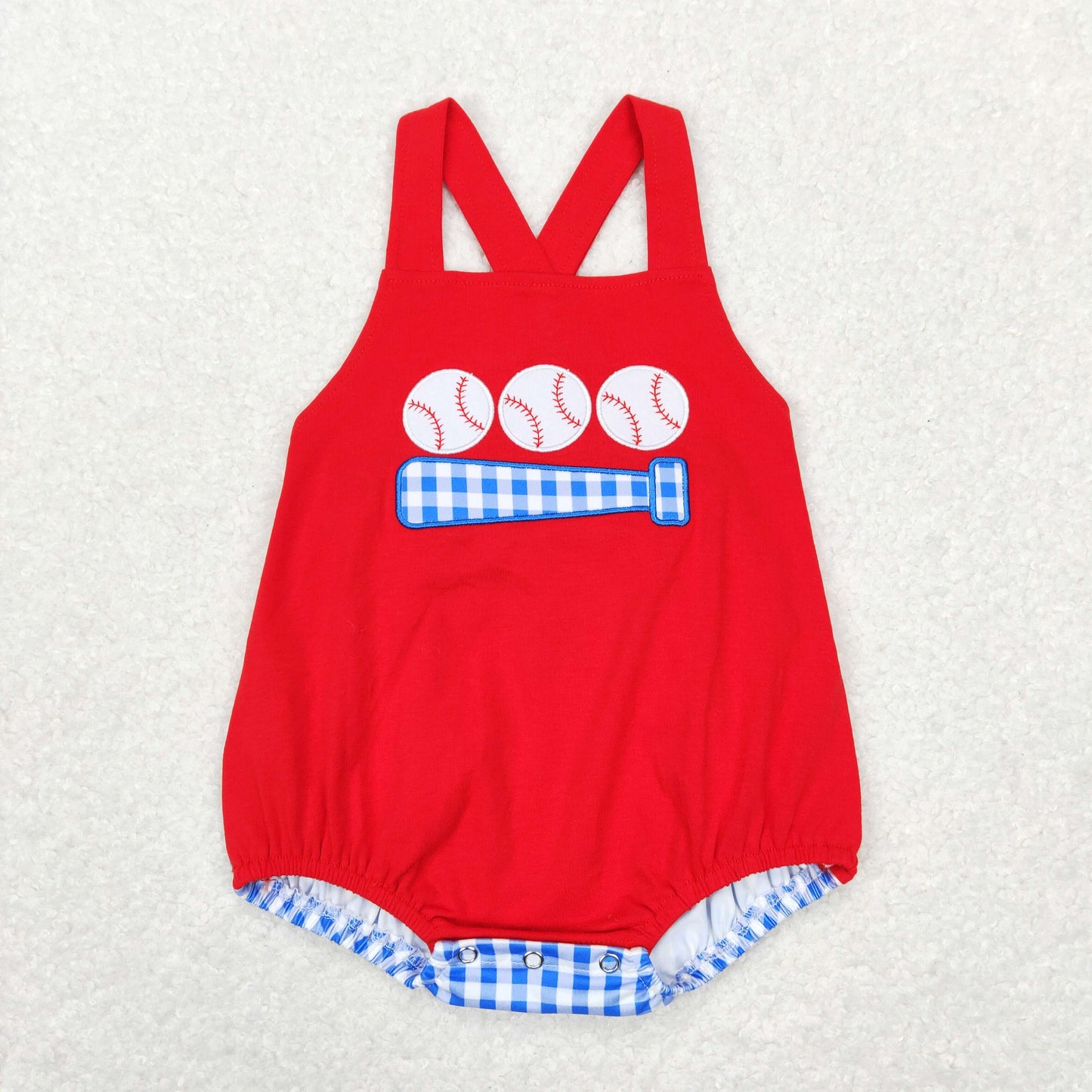 Embroidered Red baseball Baby Romper