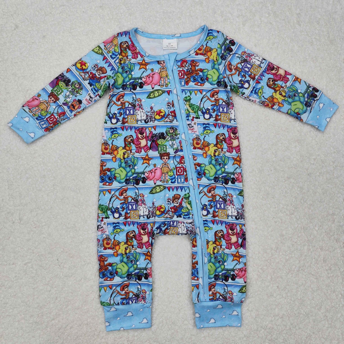 Blue cartoon print Baby Romper With zipper