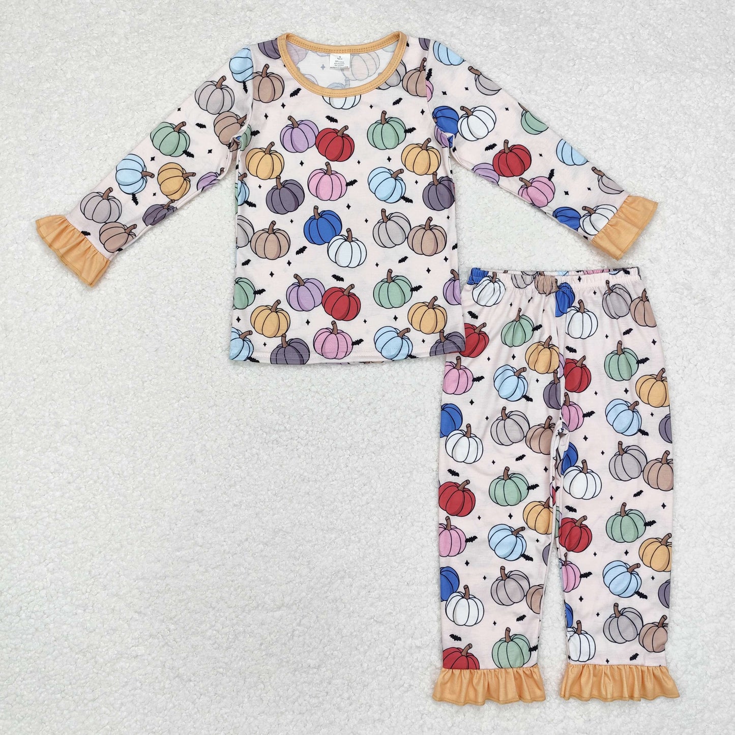 Pumpkin Print Long Sleeve Pajamas ( material contains bamboo )