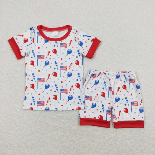 July of 4th print short sleeve boy set