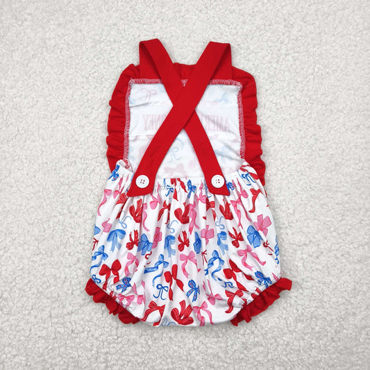 4th of July bows embroidery Baby Romper