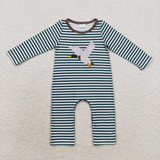 Blue Stripe Embroidery Duck Baby Romper