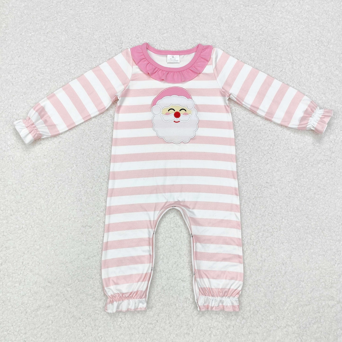 Christmas pink stripe Embroidery Santa Baby Girls Romper