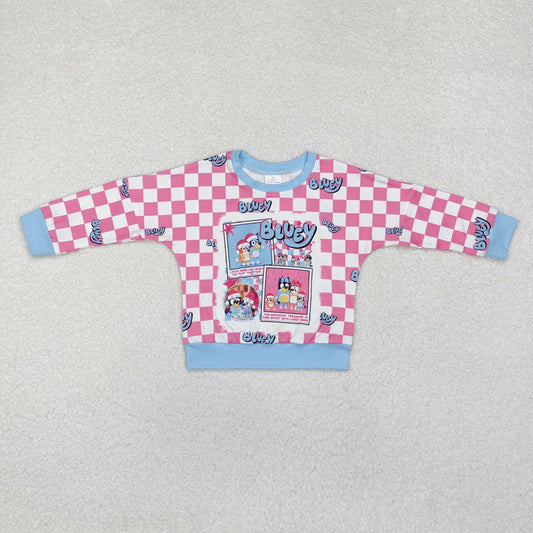 Christmas pink plaid cartoon dog Long Sleeve Shirt