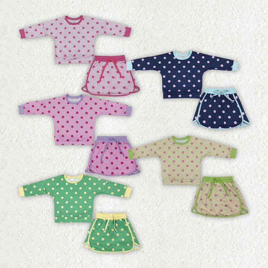 Solid Colorful Dots Girls Skorts Set Kids Sibling Matching Clothes