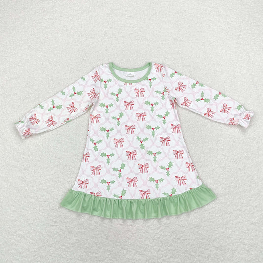 Bow Pattern Long Sleeve Girls Dress