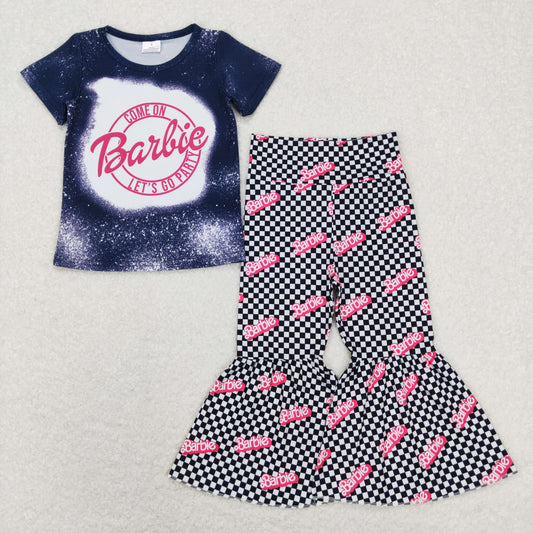 Pink cartoon Letter black Bell Pants Girls Suit