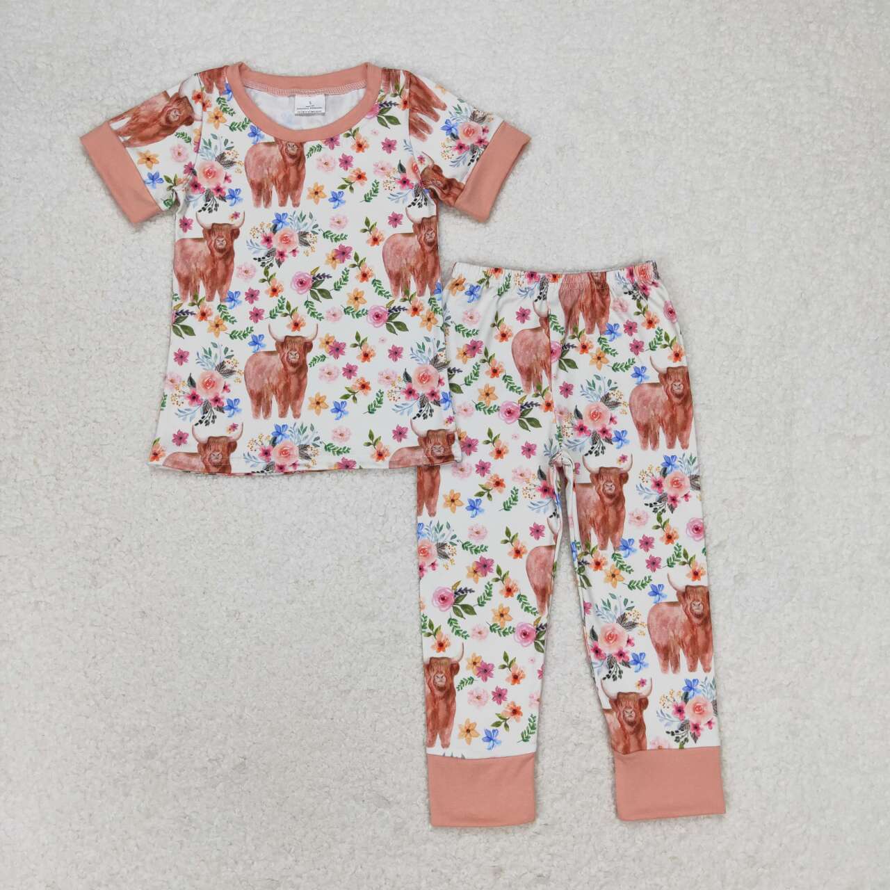 Flowers cow print Short Sleeve Long Pants Pajamas