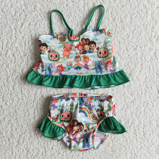green cartoon 2pc girls summer Swimsuit E11-20