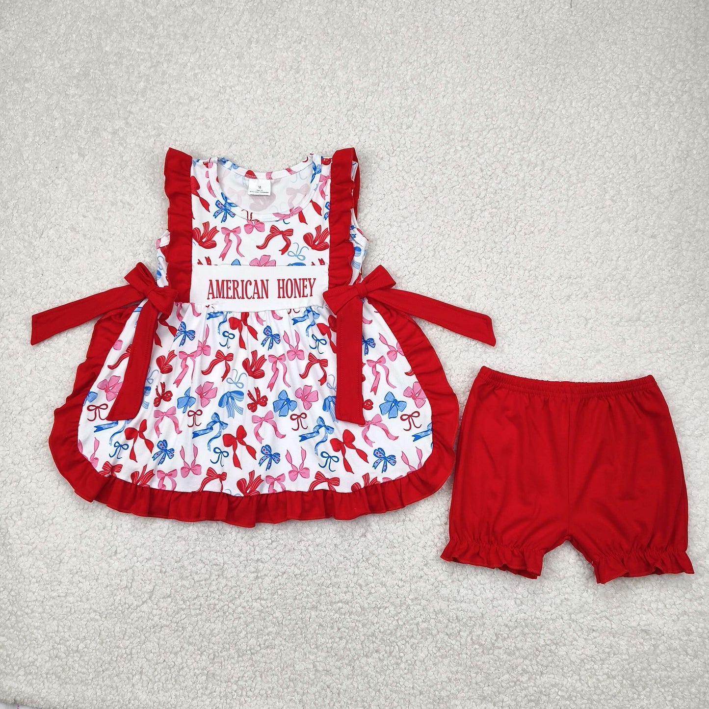 red blue bows American Honey Girls Suit Summer Set