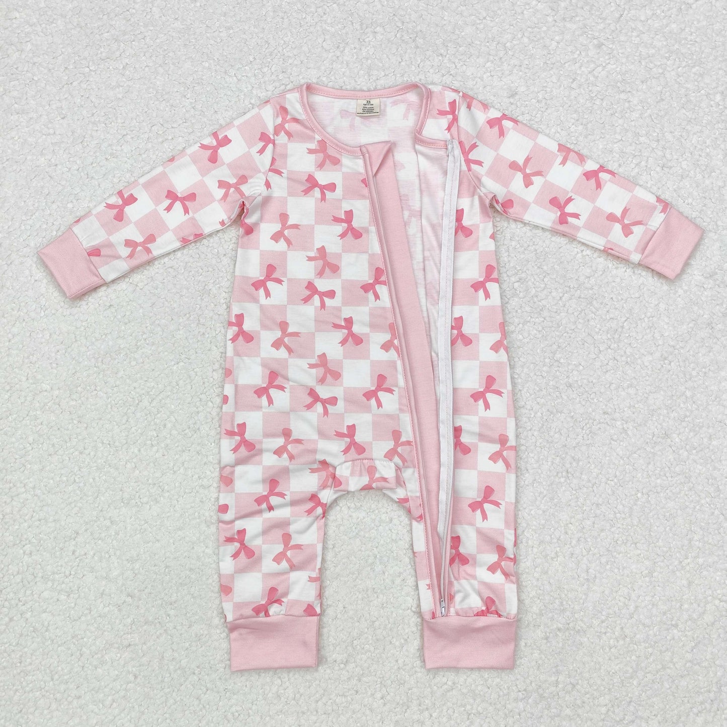 Pink bow print Baby Romper With zipper( material contains bamboo )