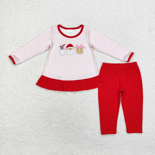 Christmas Stripe Embroidery milk santa Girls Outfits