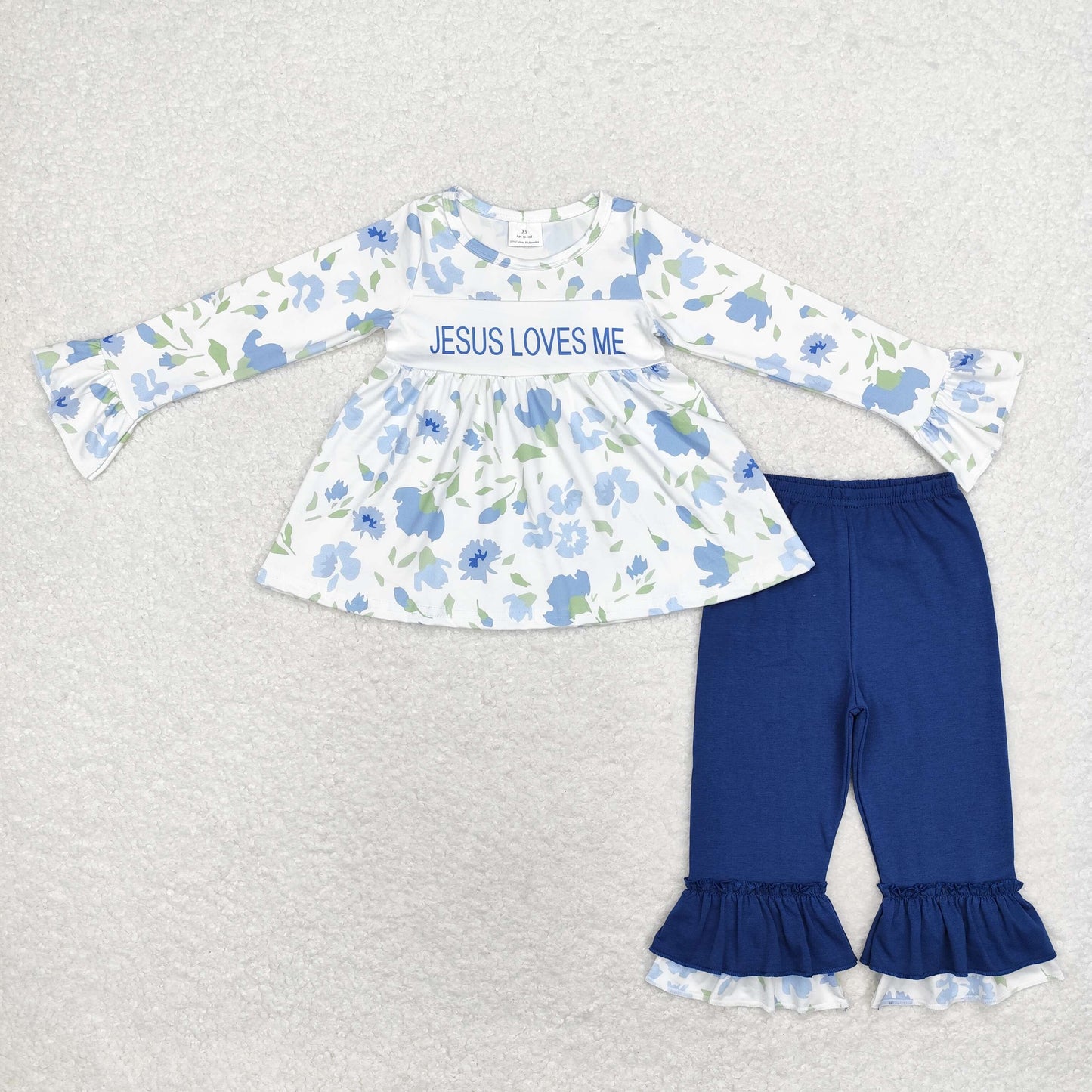 Blue flowers love me Print Long Sleeve Pants Set