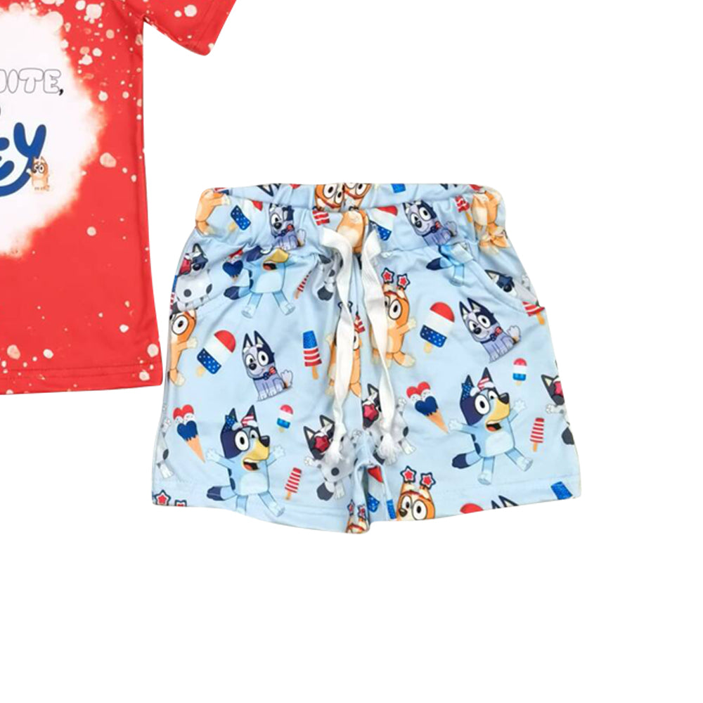 July of 4th Cartoon dog print short boy set