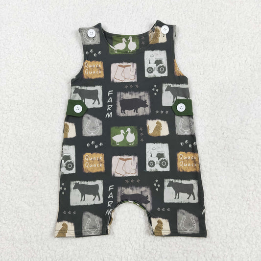 Animals plaid print sleeveless Baby Romper