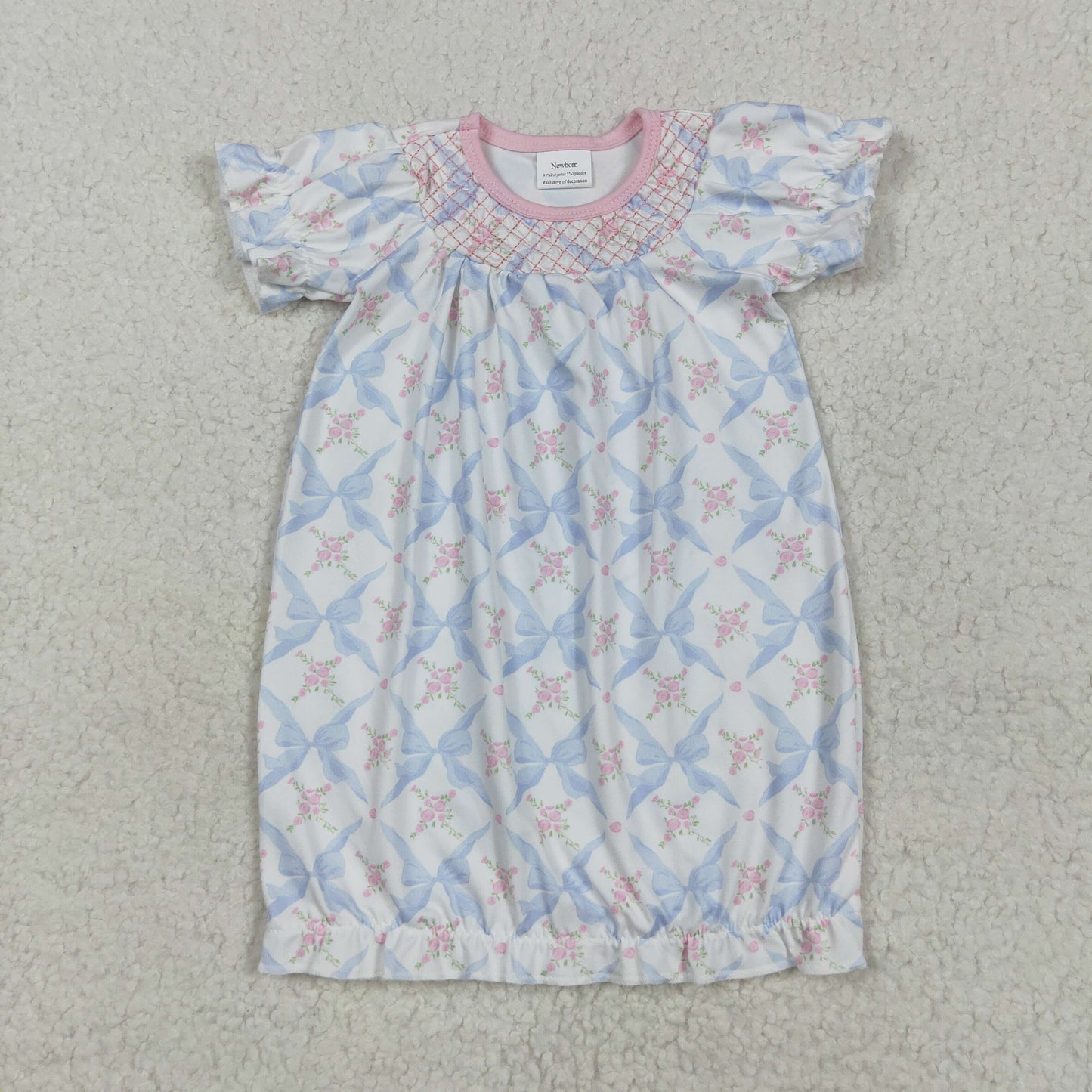 Blue bows flowers embroidery newborn