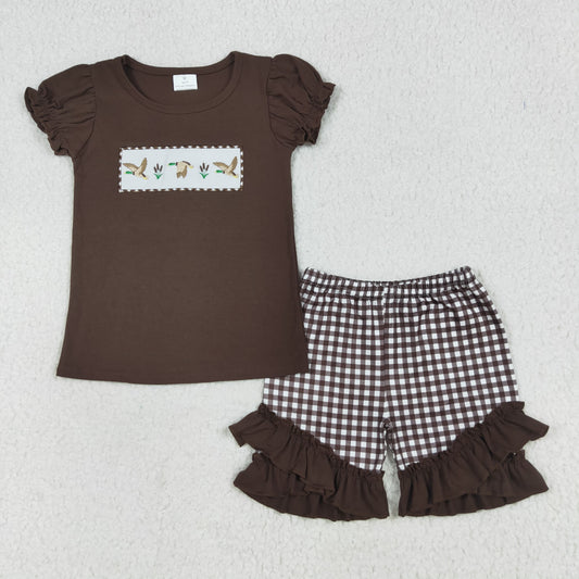 Brown duck embroidery print Girls Set GSSO2672