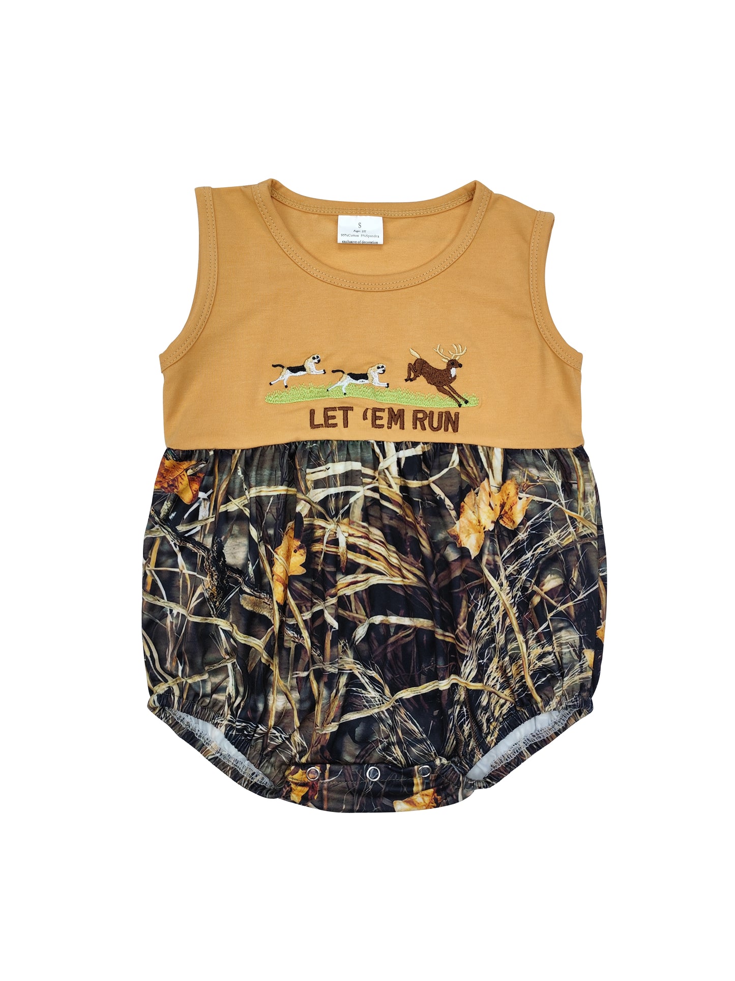 SR1660 Camo Let run Dog embroidery baby Romper (us warehouse)
