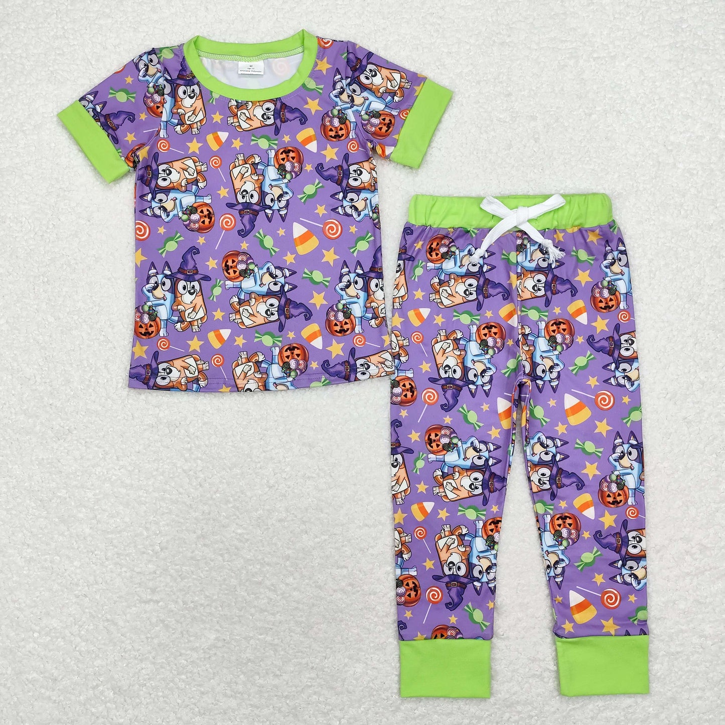 Halloween purple Print Short Sleeve Ruffle Paj