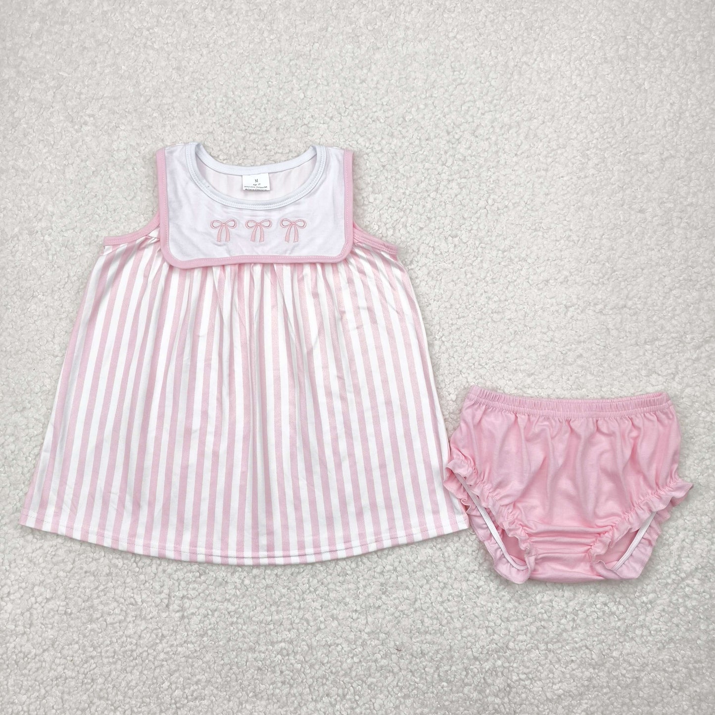pink bows embroidery stripe Girls ‘s bummies outfit