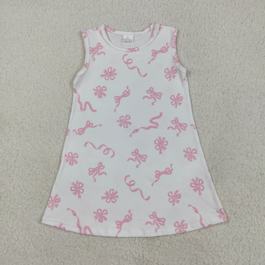 Pink bows print Short Girls Dress