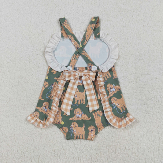 puppy brown plaid Baby Romper