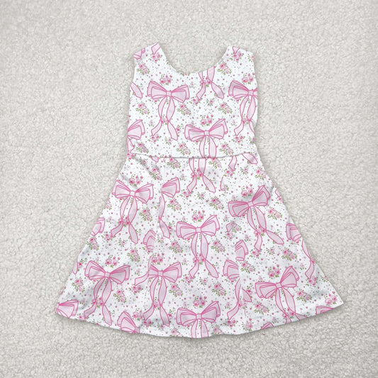 Pink flowers bows yoga sleeveless print girl dress