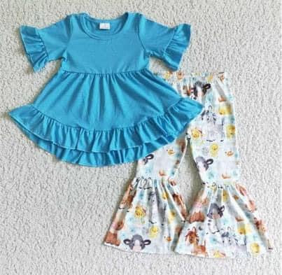 Solid Blue Ruffle Girls Outfits