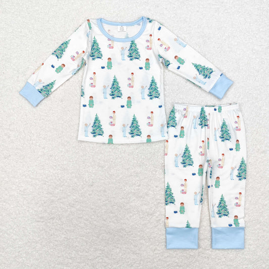 Christmas Tree Print Long Sleeve Pajamas ( material contains bamboo )