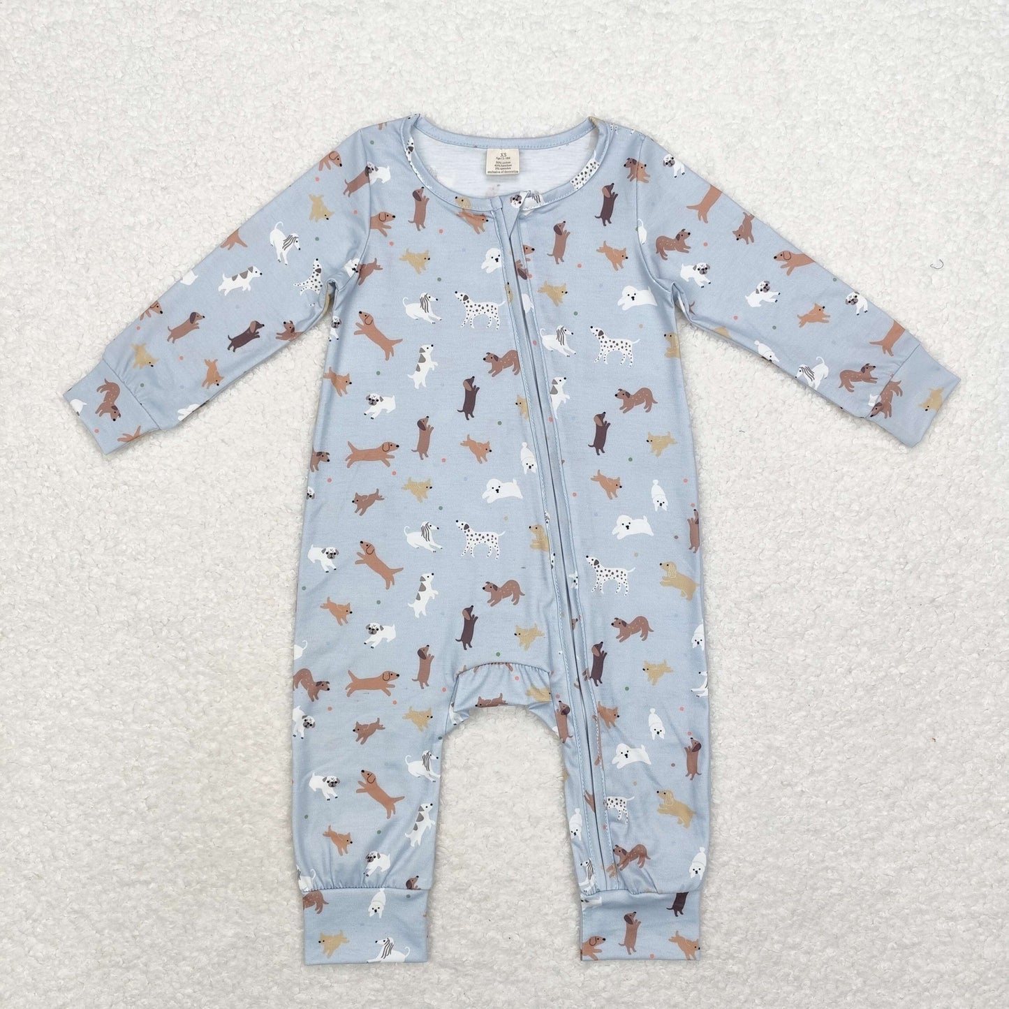 blue Dog print Baby Romper With zipper( material contains bamboo )