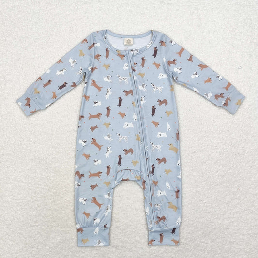 blue Dog print Baby Romper With zipper( material contains bamboo )