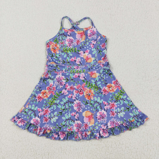 Athletic flowers Girls Blue purple Dress GSD2279