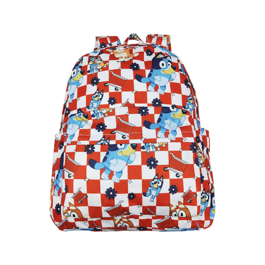 Red plaid Cartoon dog Print BACKPACK