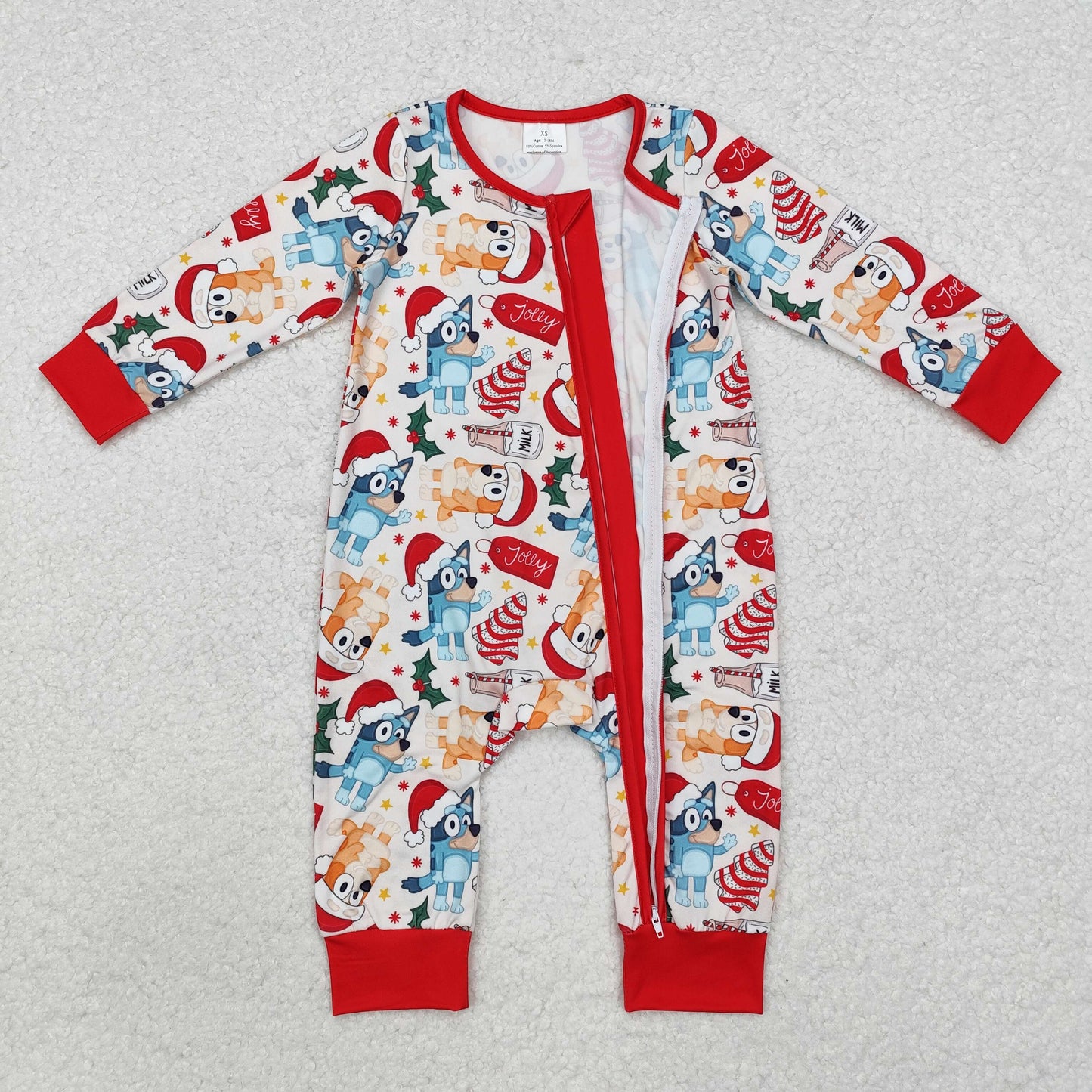 Christmas Red cartoon dog Print Baby Romper With zipper
