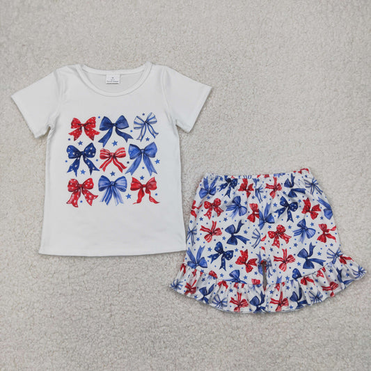 4th of July bows Summer short sleeve girls SetGSSO2512