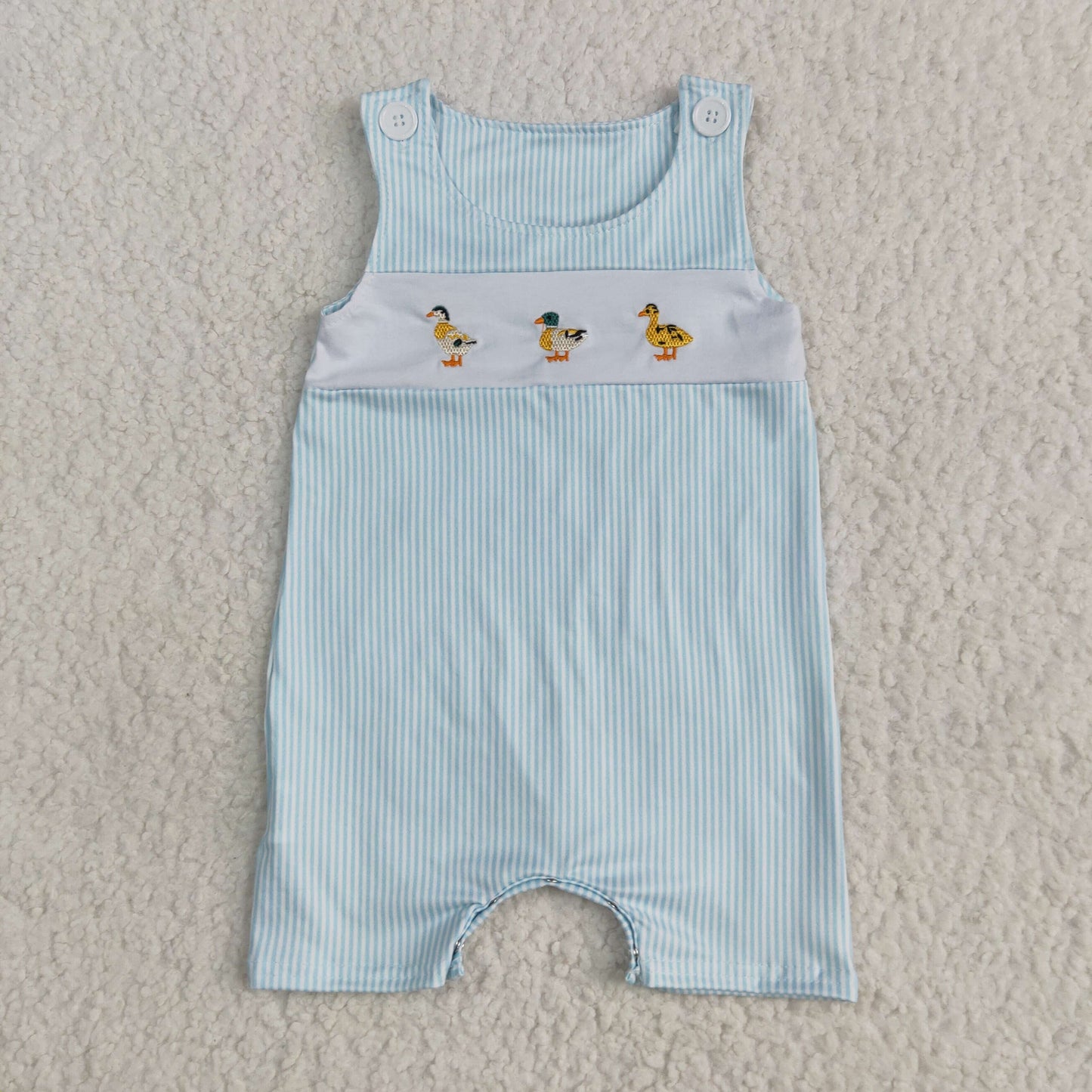 Brown stripe duck embroidery print sleeveless Baby Romper
