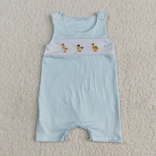 Brown stripe duck embroidery print sleeveless Baby Romper