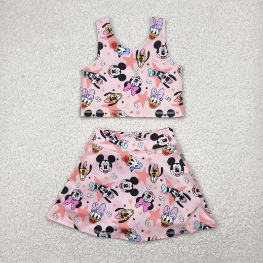 pink cartoon yoga sleeveless girl set