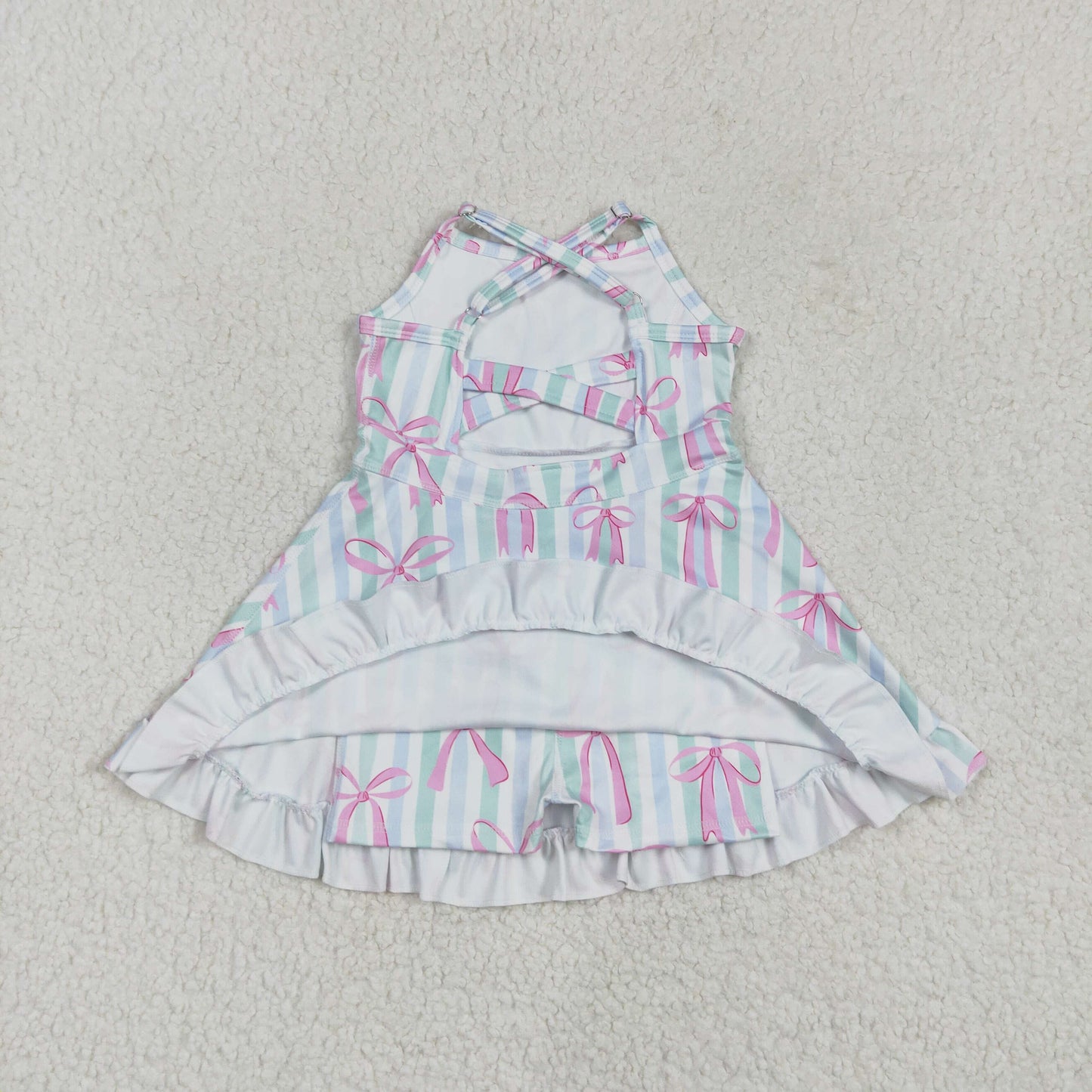 blue green stripe bows yoga sleeveless print girl set