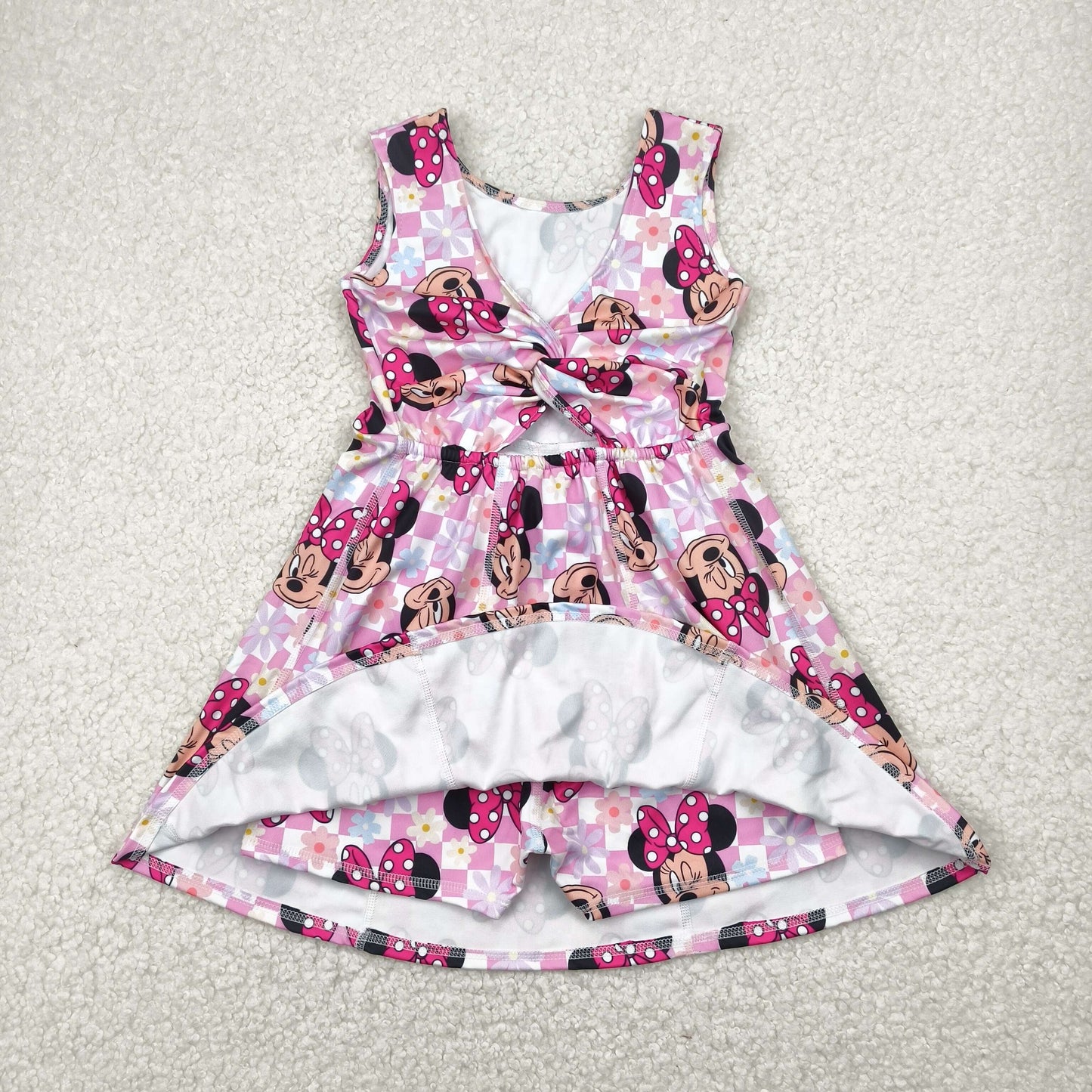 Pink cartoon yoga sleeveless print girl dress