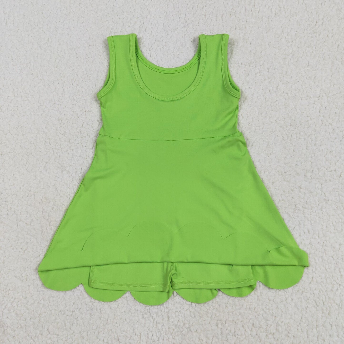 grass green solid yoga sleeveless print girl dressGSD2351