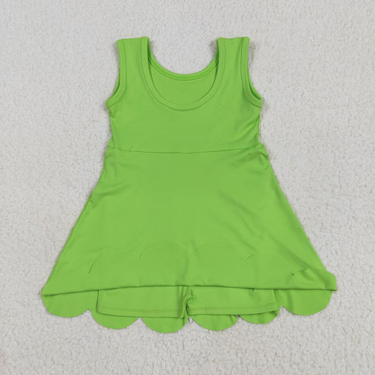 grass green solid yoga sleeveless print girl dressGSD2351