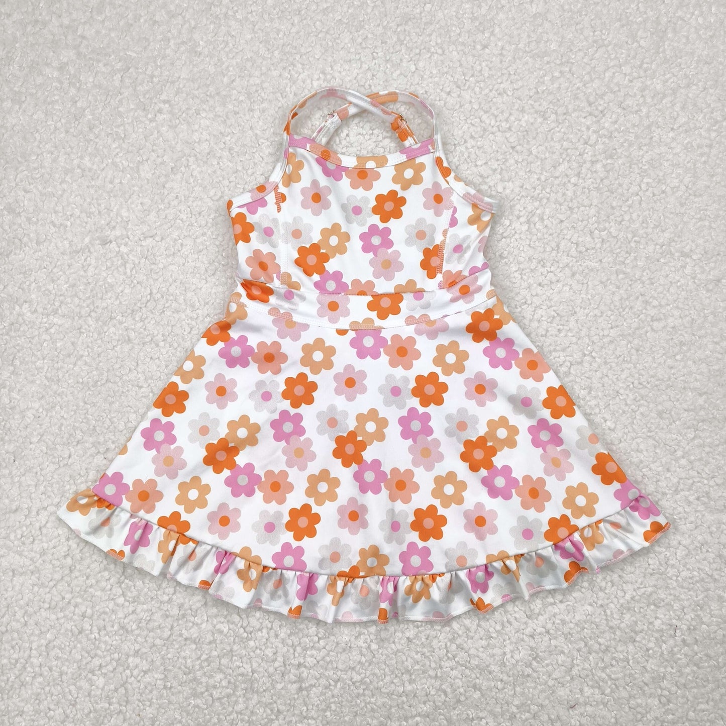Pink orange flowers yoga sleeveless print girl set