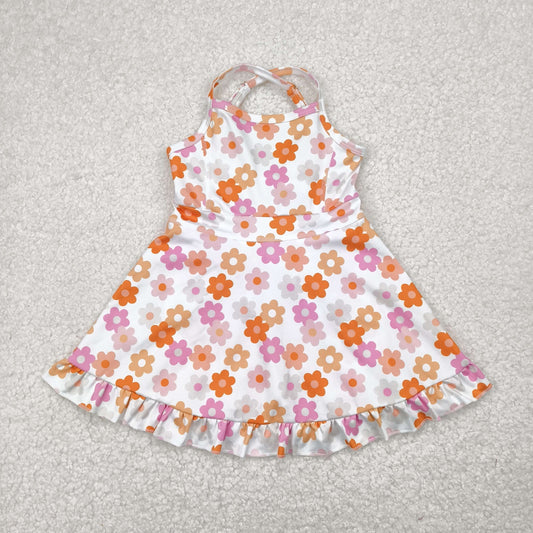 Pink orange flowers yoga sleeveless print girl set