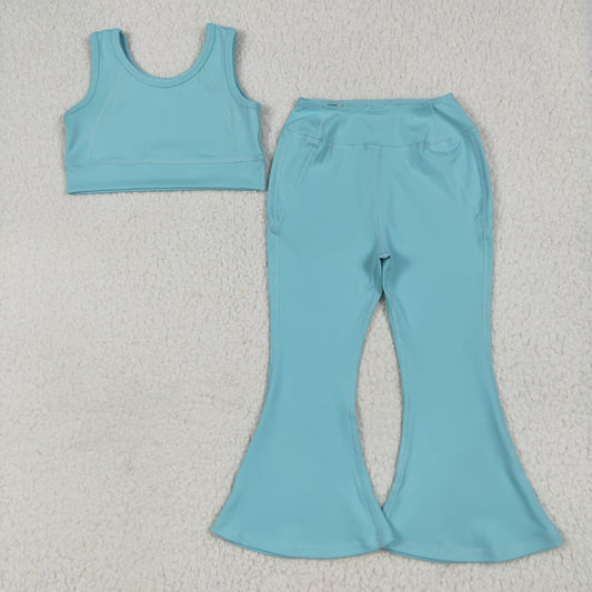 light Blue print yoga girl Sleeveless set GSPO2004