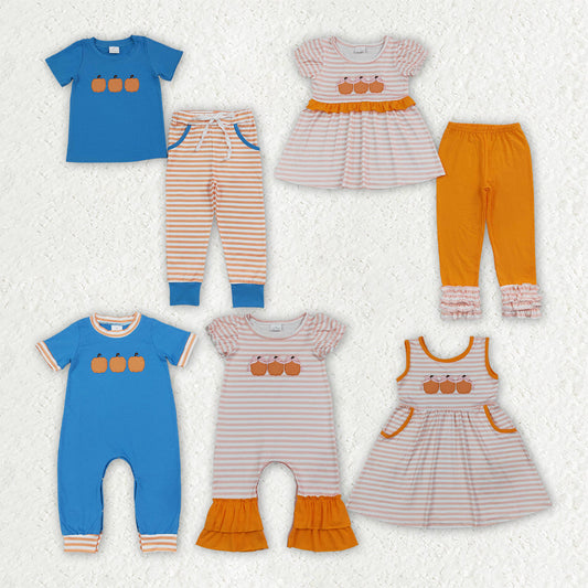 Embroidery Fall Pumpkin Kids Matching Clothes
