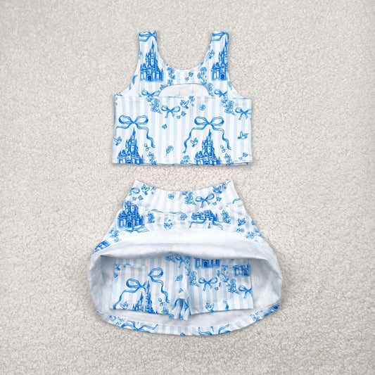 Blue Castle flowers sleeveless girl set