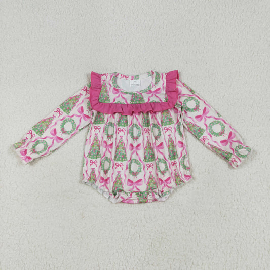 Pink Christmas bows print Baby RomperLR2202