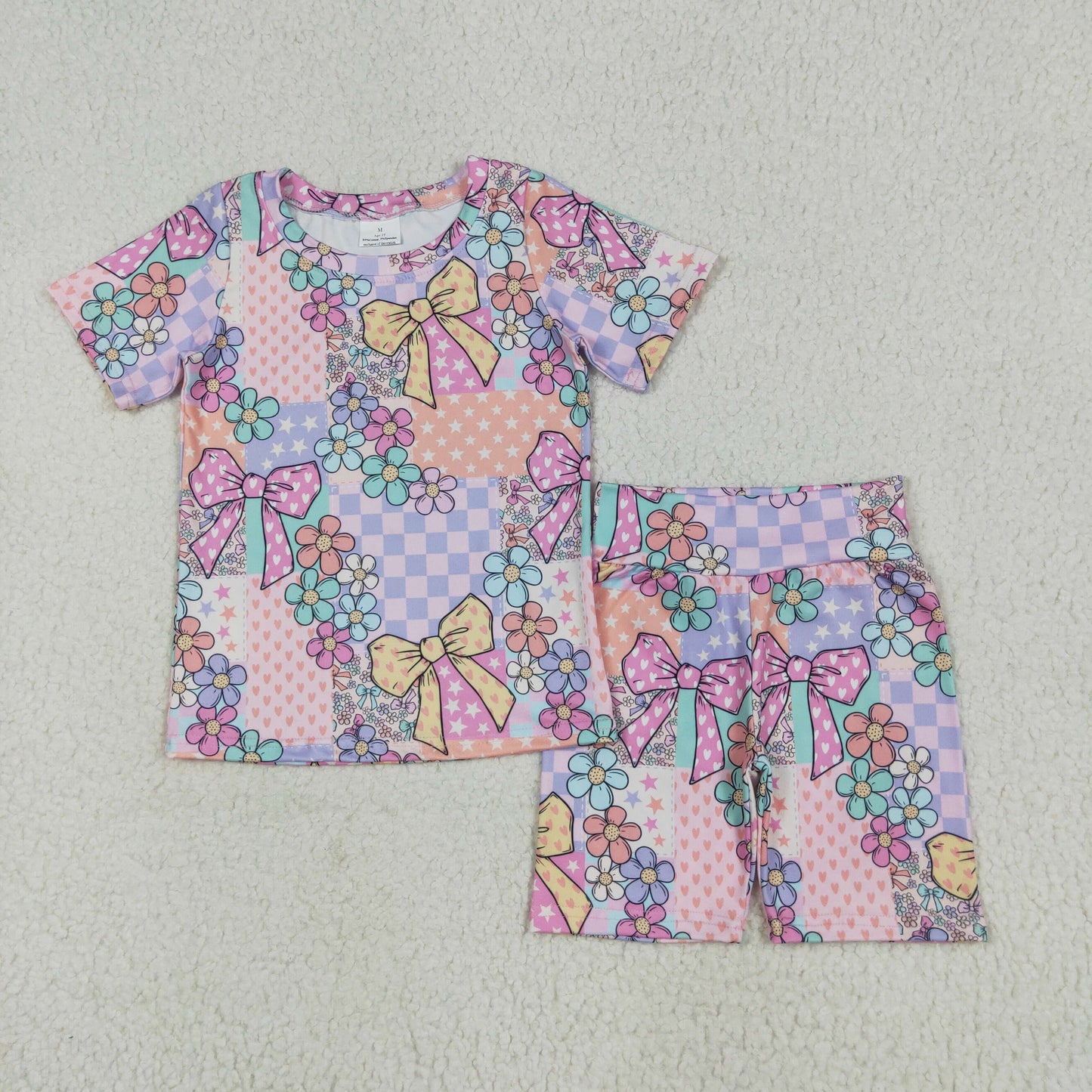 colorful flowers bows Girls Suit Summer Set GSSO2509