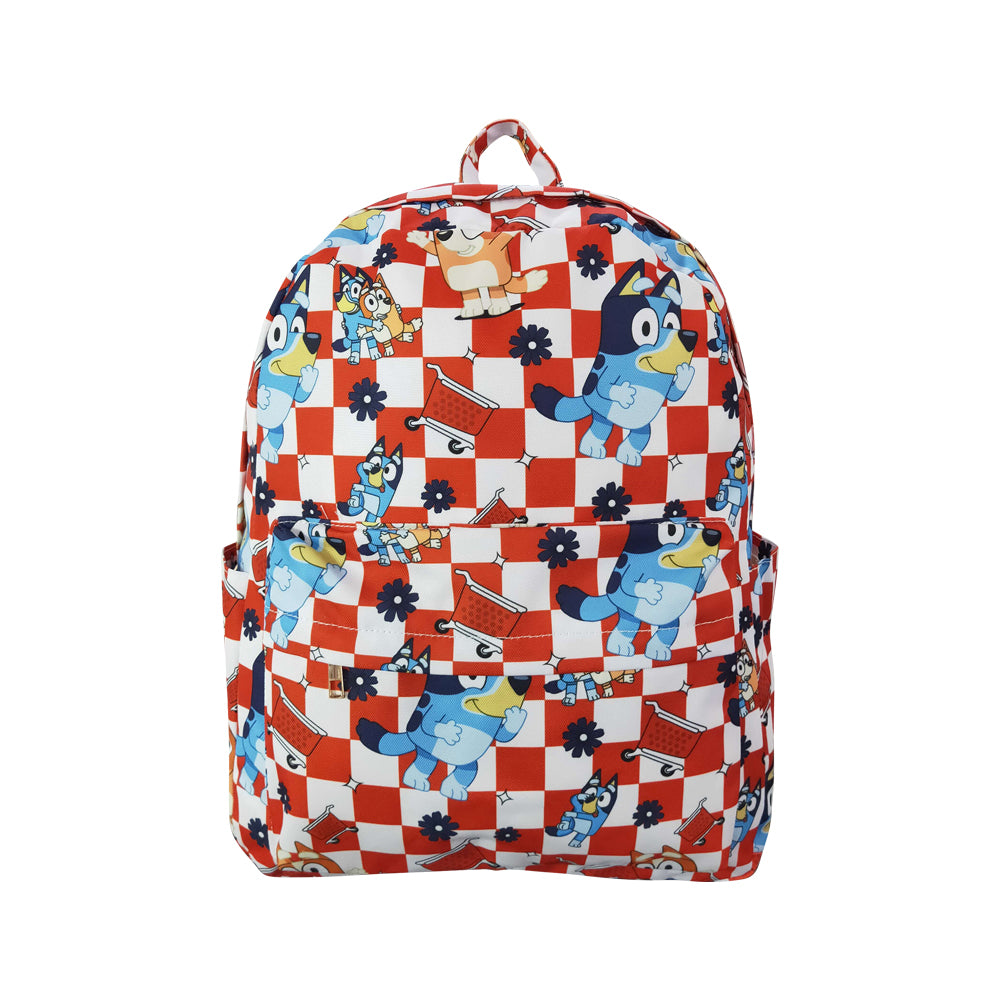 Red plaid Cartoon dog Print BACKPACK